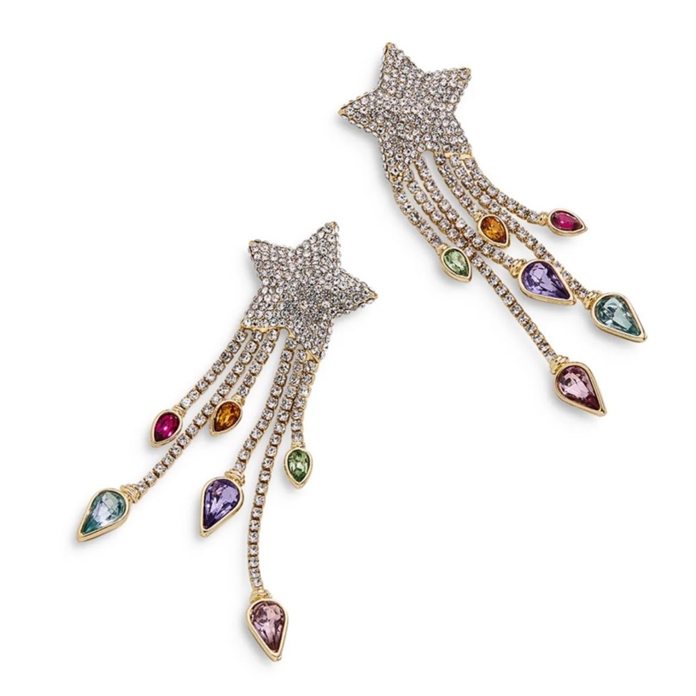 BaubleBar Light Fest Crystal Shooting Star Cascade Earrings Gold Multicolor NWT - Picture 6 of 6